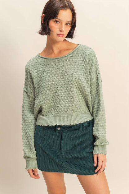 Textured Round Neck Long Sleeve Sweater