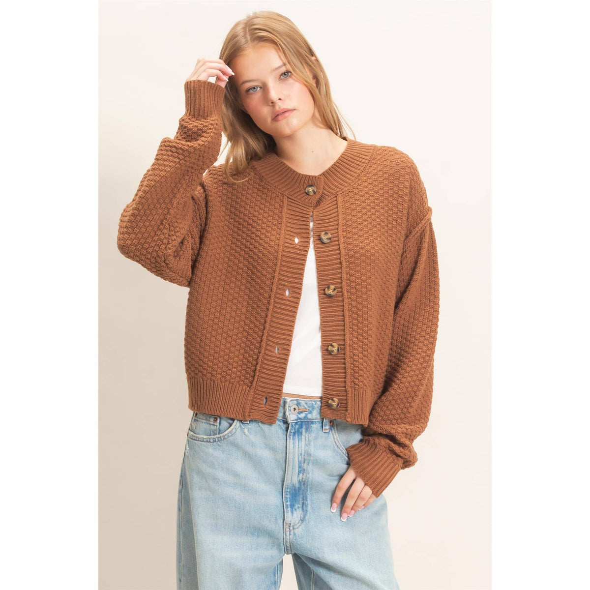 Textured Knit Button-Front Cardigan