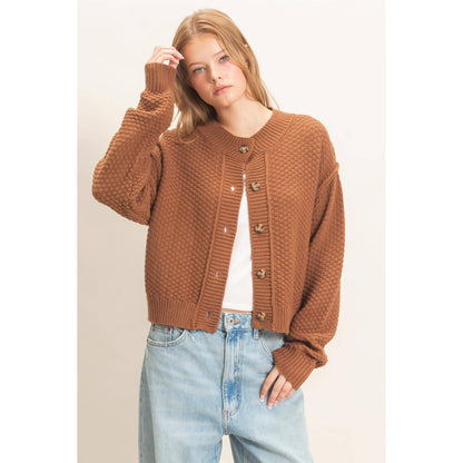 Textured Knit Button-Front Cardigan