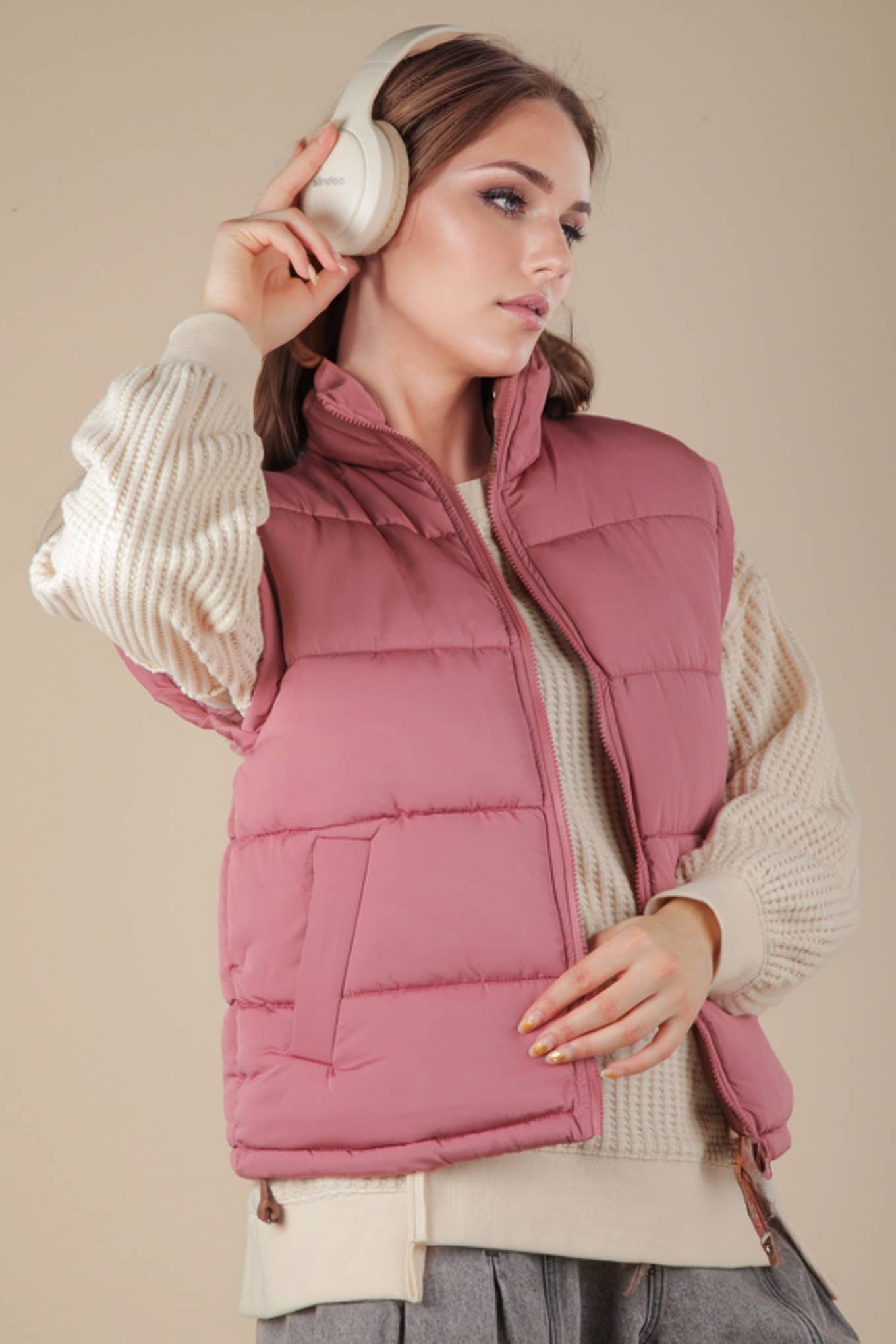 NJ90280-High Neck Casual Comfy Puffer Vest