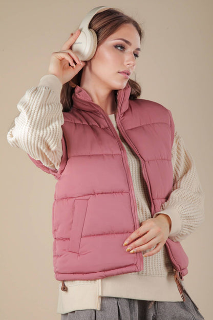 NJ90280-High Neck Casual Comfy Puffer Vest