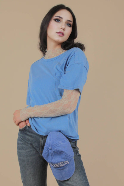 Mineral Washed Knit Top with Pocket white