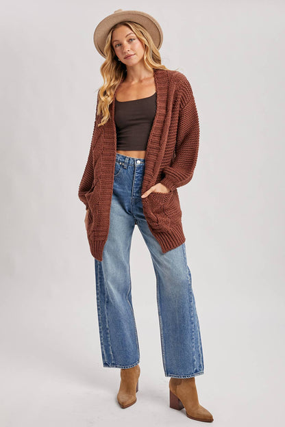 CHUNKY CABLE LANTERN SLEEVE CARDIGAN