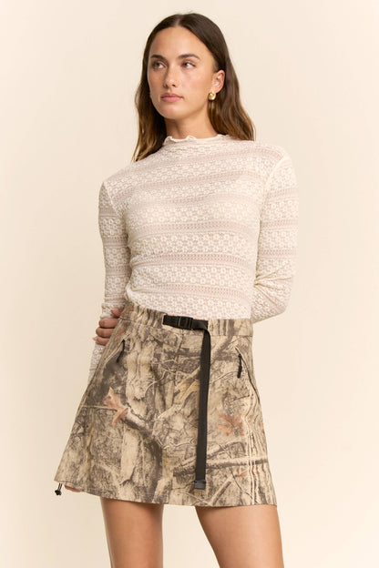 Striped Lace Mock Neck Top