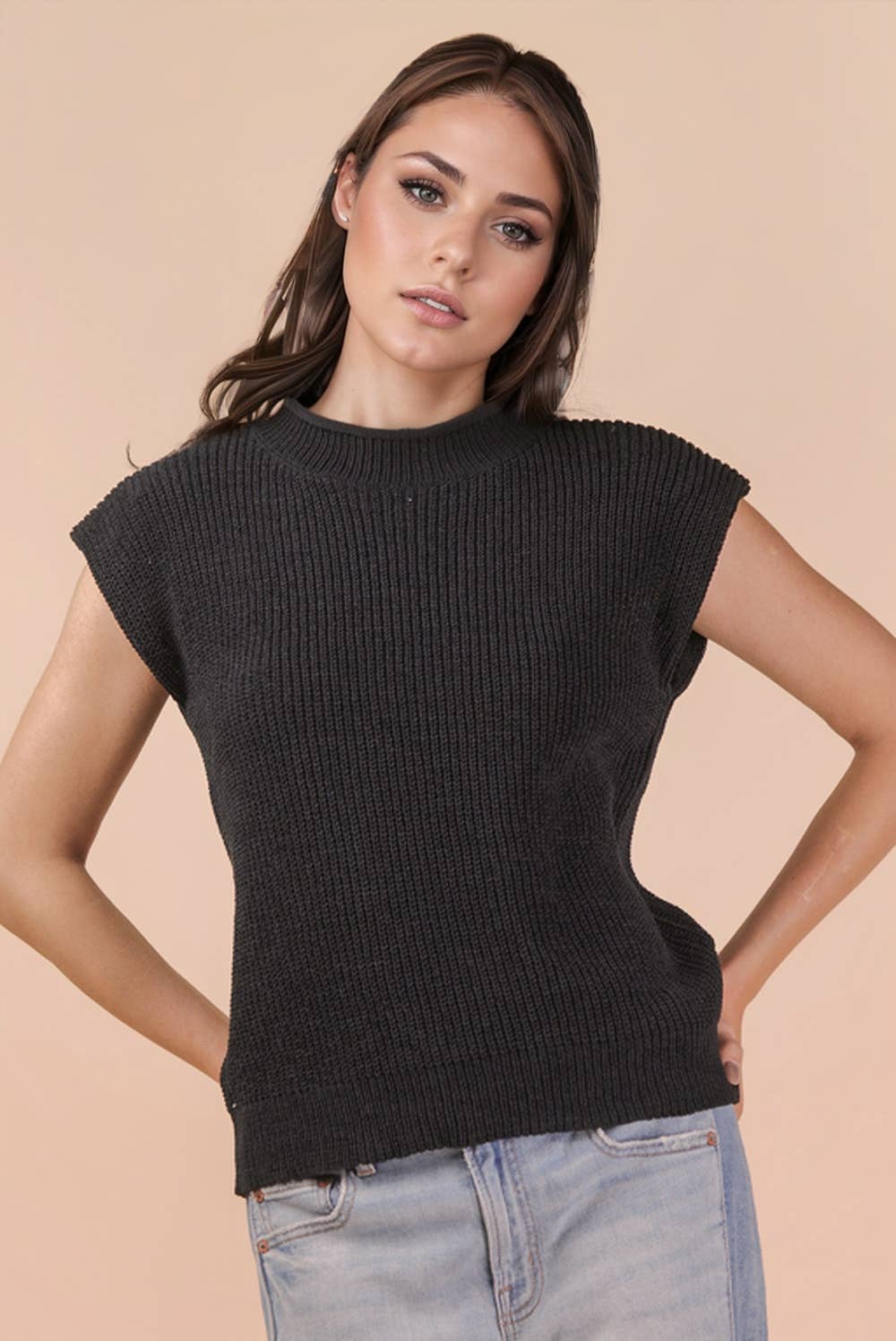 12W3112N-Oversized Soft Knit Sweater Vest Top
