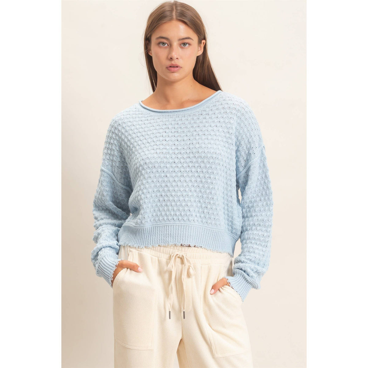 Textured Boat Neck Sweater