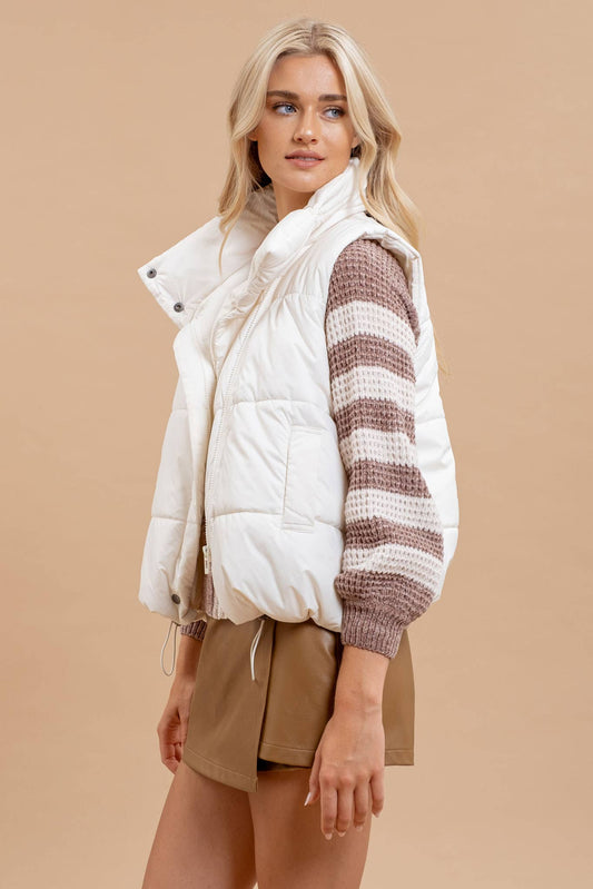 ASYMMETRICAL ZIP UP HIGH NECK PUFFER VEST