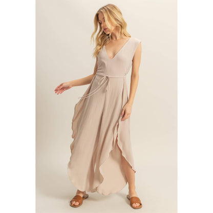 V-Neck Side Cutout Curved Hem Jumpsuit