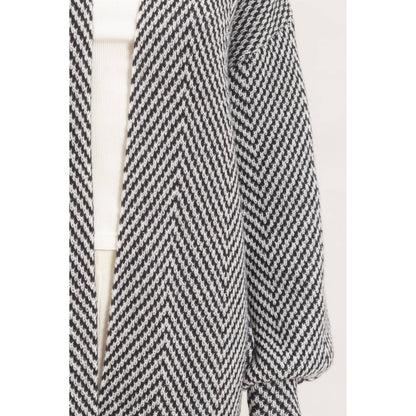 Herringbone Pattern Open-Front Cardigan