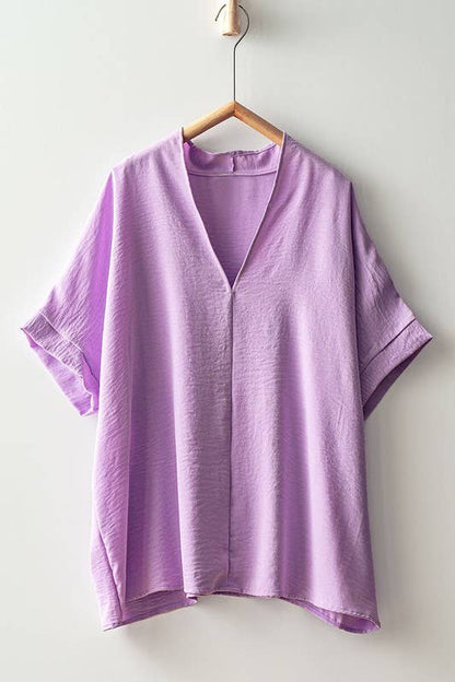 OVERSIZED VNECK FOLDED SHORT SLEEVE TOP