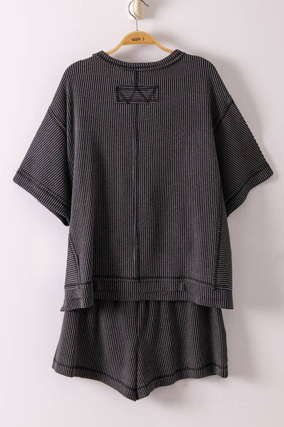 NT12686SET-Ribbed Knit Comfy Top & Shorts Set