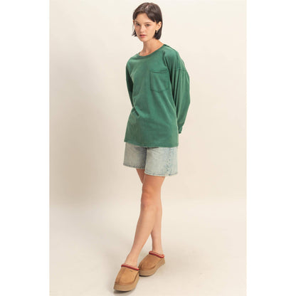 Oversized Washed Long Sleeve Pocket Tee