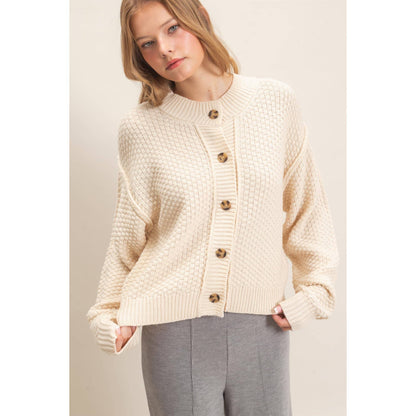 Textured Knit Button-Front Cardigan