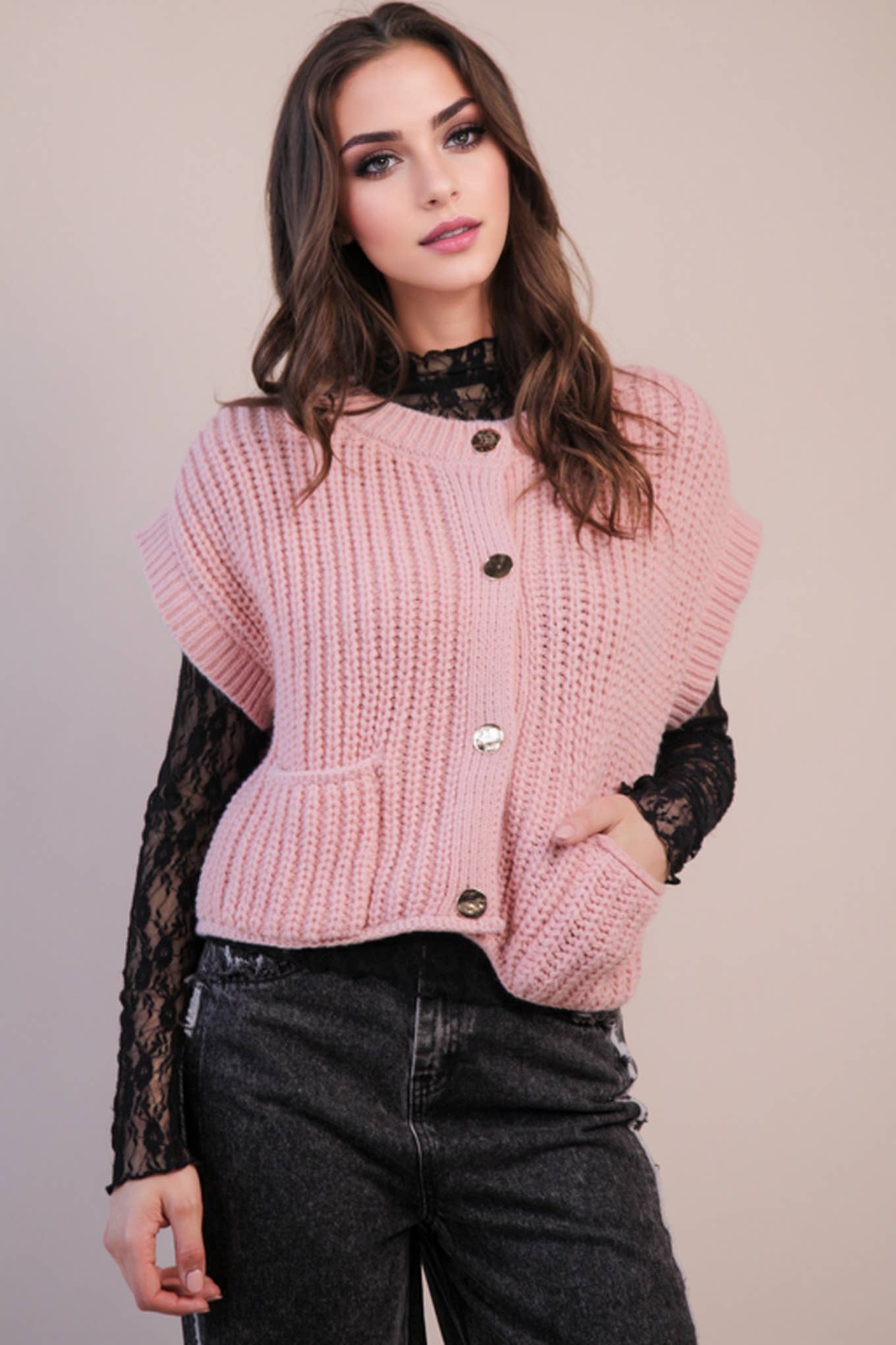 12W3382N-Oversized Button Down Knit Sweater Top