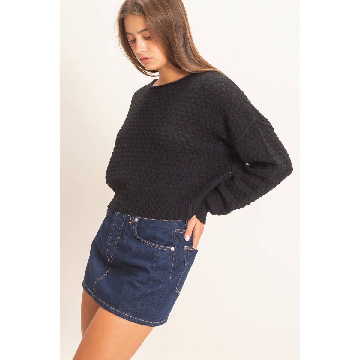 Textured Boat Neck Sweater