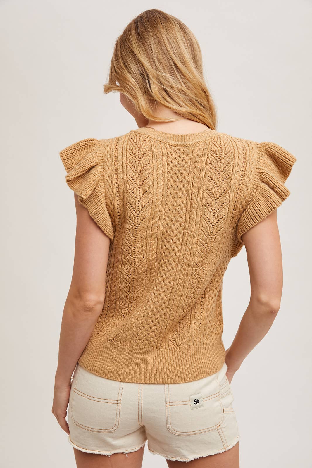 FLUTTER SLEEVED KNIT SWEATER TOP