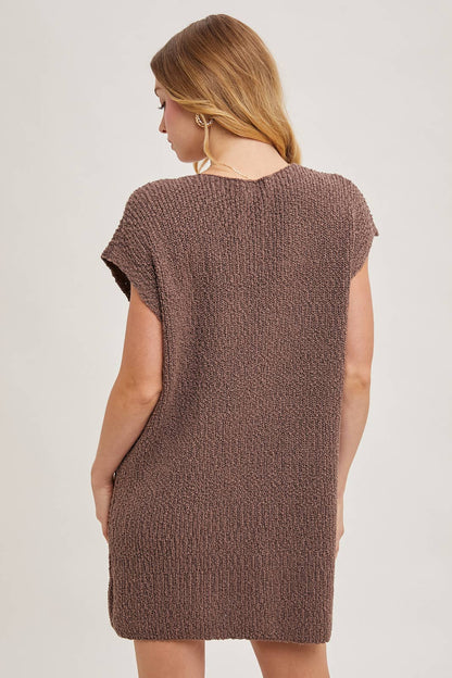 V-NECK KNIT SWEATER DRESS WITH POCKETS
