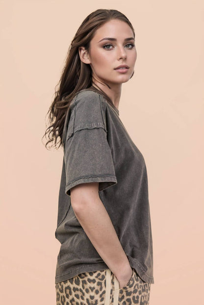 NT11108-Mineral Washed Knit Top with Pocket