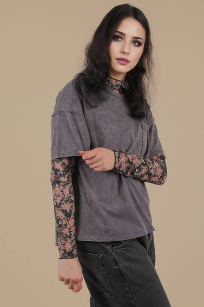 Mineral Washed Knit Top with Pocket white