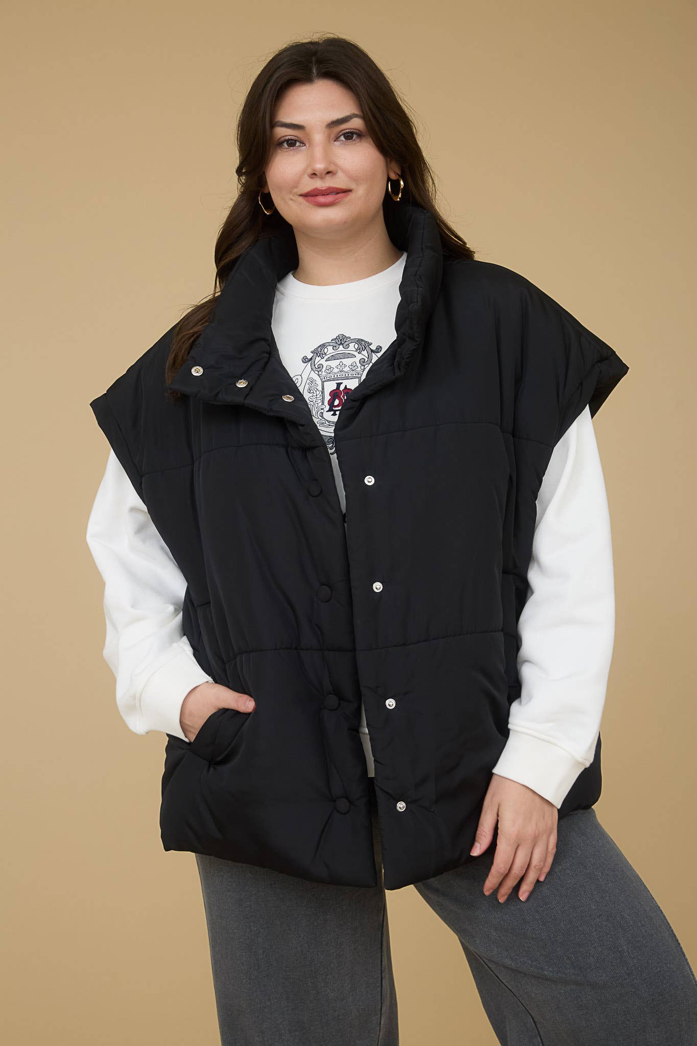 PLUS OVERSIZED SNAP BUTTON PUFFER VEST