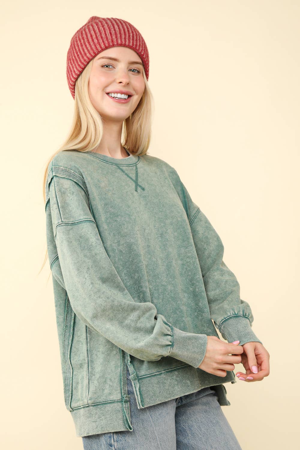 Mineral Washed French Terry Oversized Knit Top