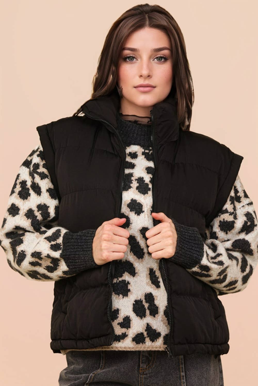 NJ90280-High Neck Casual Comfy Puffer Vest