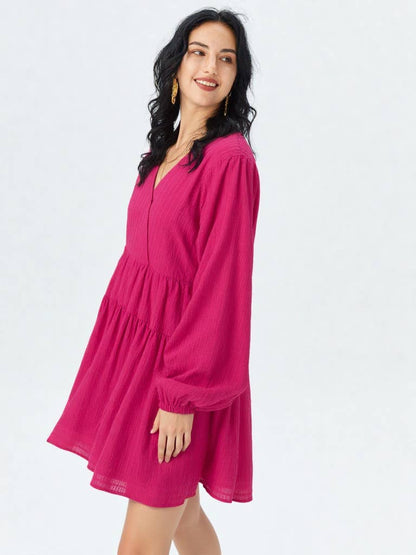 ND30996-Textured Woven Mini Dress W/ Back Tie