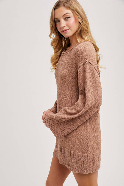 CHUNKY KNIT CREW NECK TUNIC SWEATER DRESS