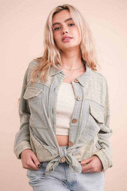 NJ90360-Mineral Washed Oversized Gauze Shacket Jacket