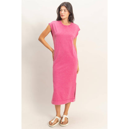 Mineral Wash Cap Sleeve Midi Dress