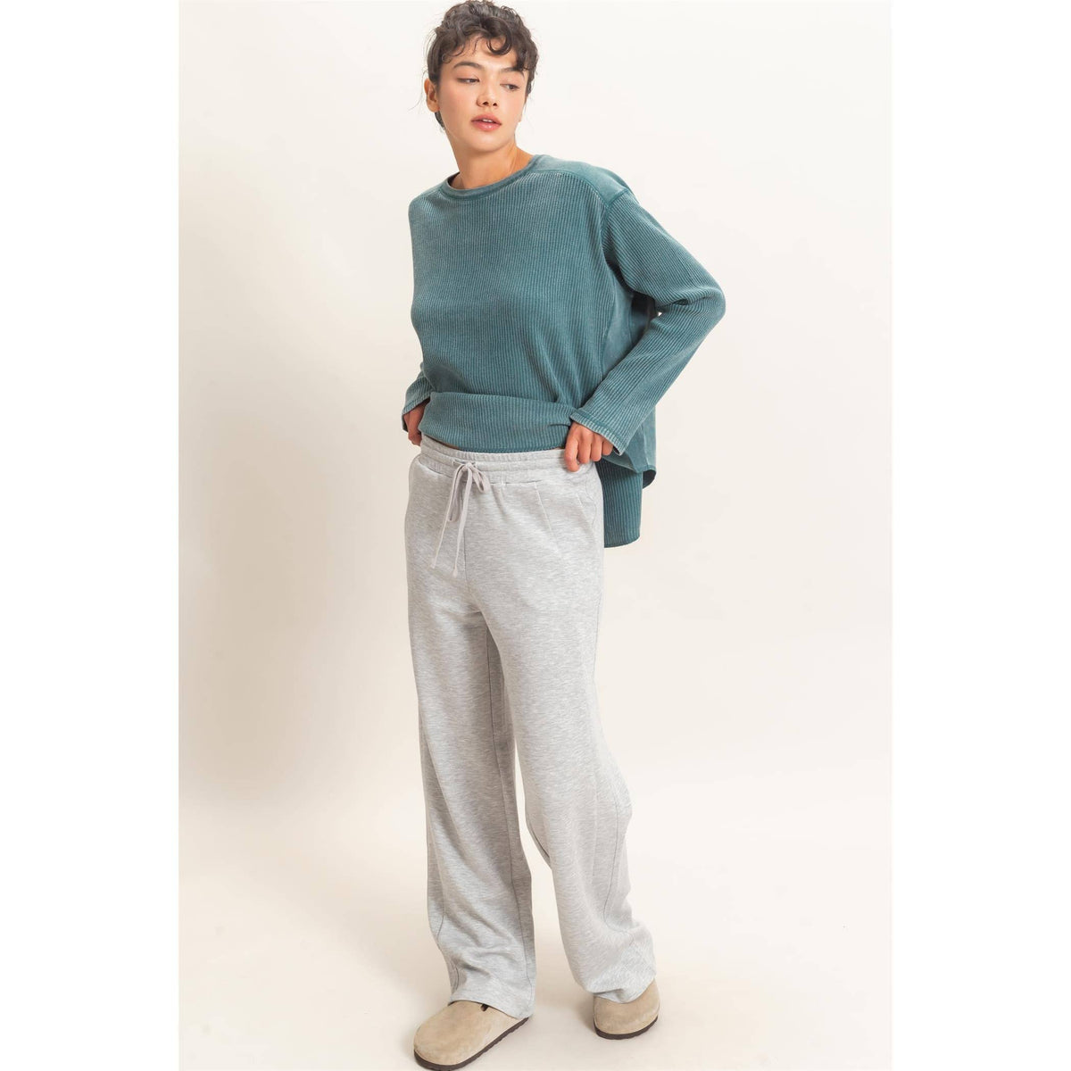 Oversized Mineral Washed Waffle Knit Top