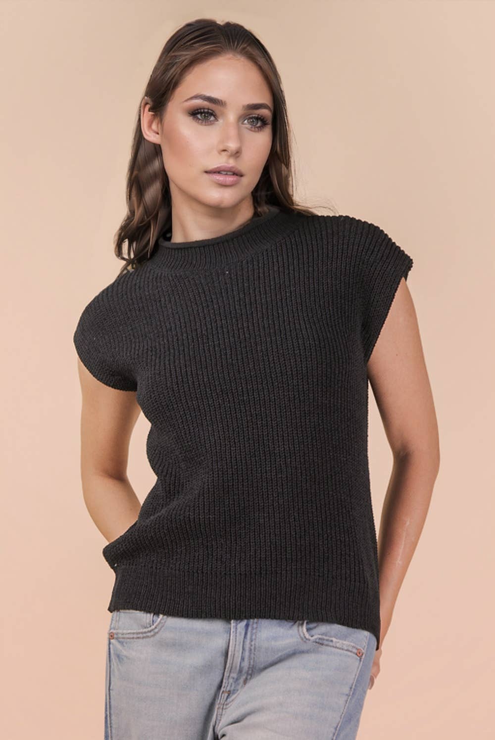 12W3112N-Oversized Soft Knit Sweater Vest Top