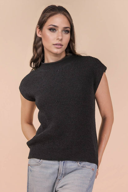12W3112N-Oversized Soft Knit Sweater Vest Top