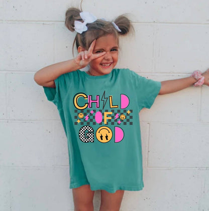 Youth Kids Child Of God Smiley Retro Graphic Tee