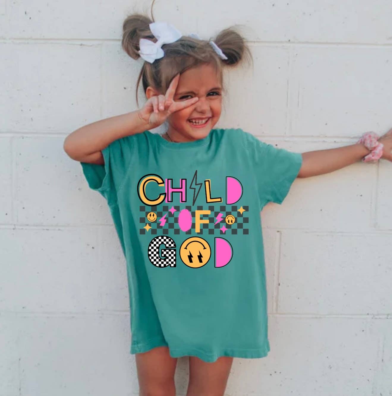 Youth Kids Child Of God Smiley Retro Graphic Tee