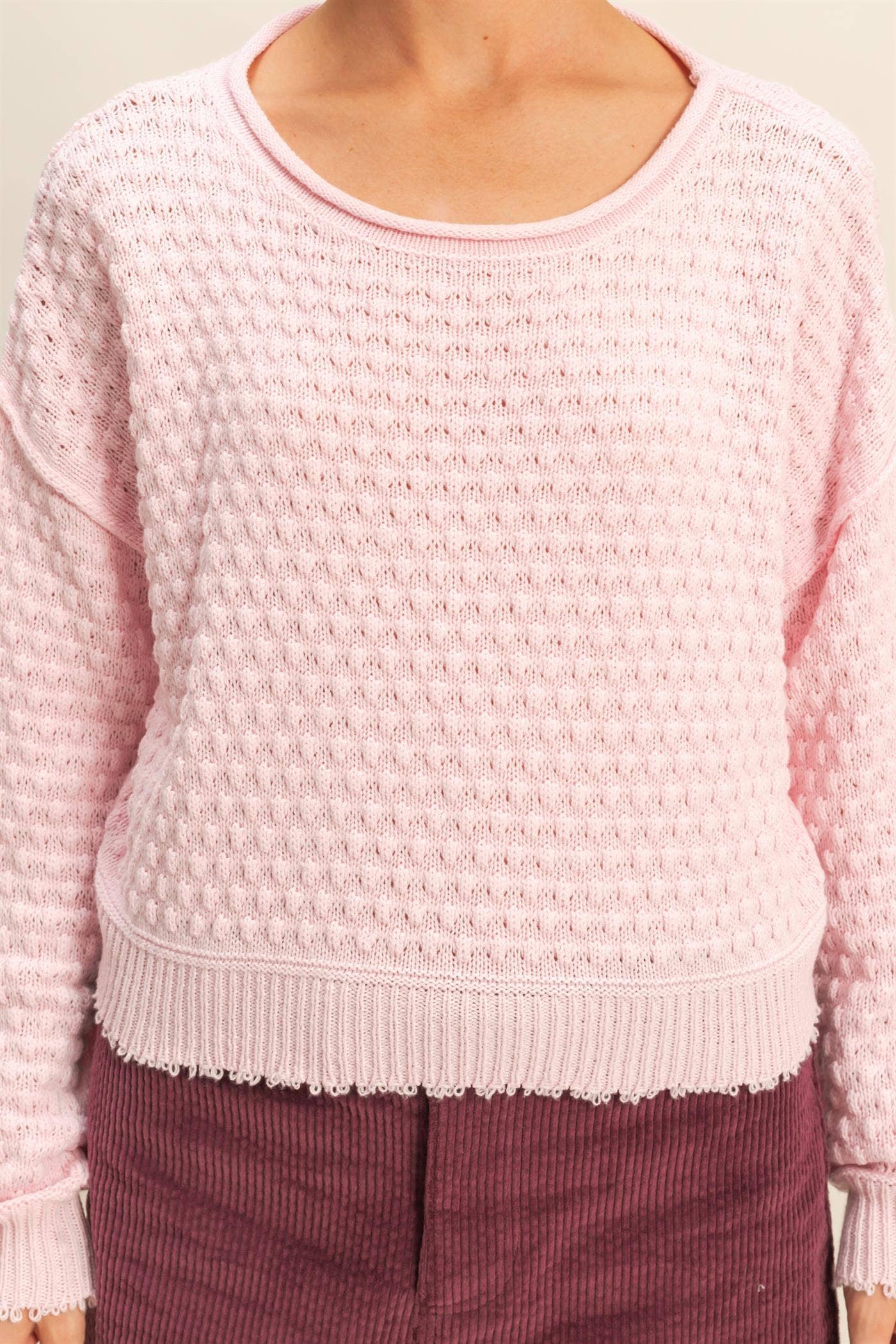 Textured Round Neck Long Sleeve Sweater