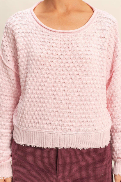 Textured Round Neck Long Sleeve Sweater