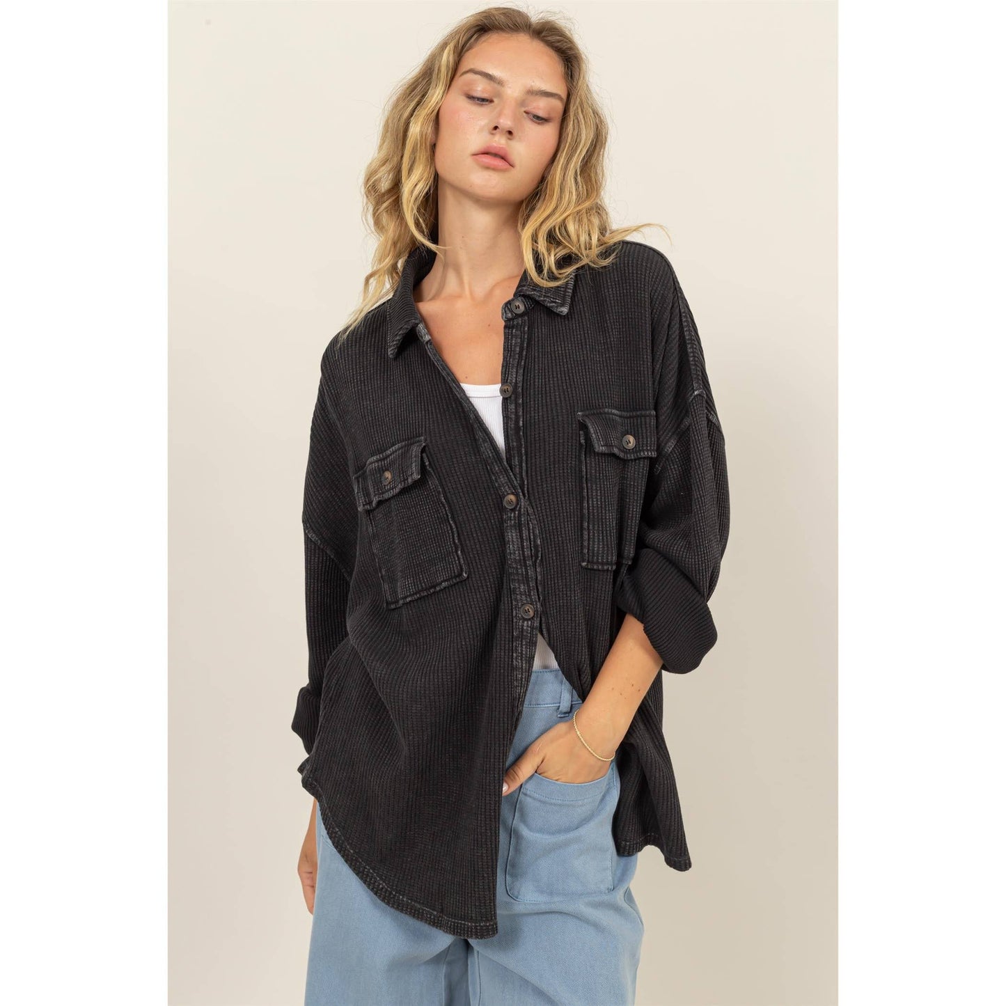 Waffle Oversized Button Up Shacket