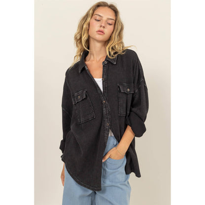 Waffle Oversized Button Up Shacket