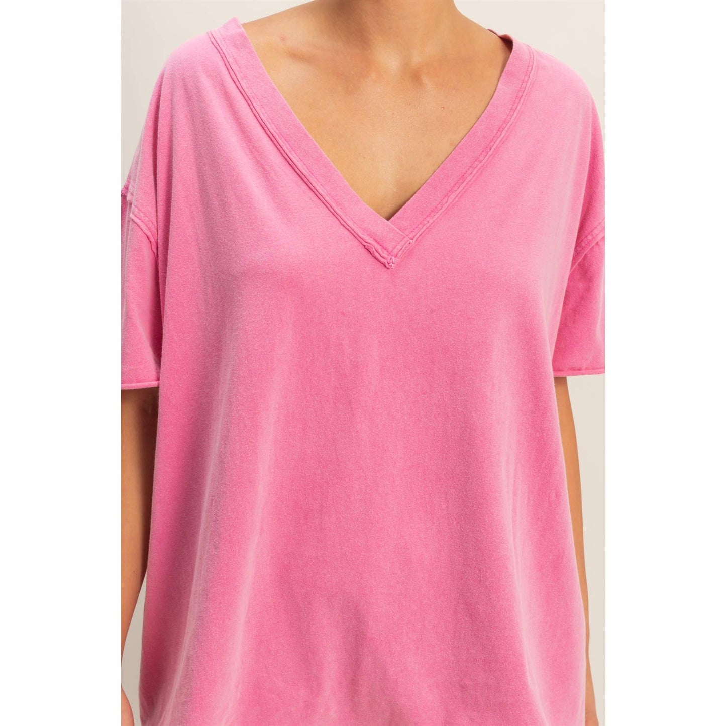 Washed V-Neck Oversized Tee