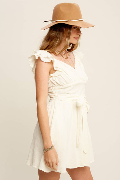 Flutter Sleeve Surplice Mini Dress LD1017