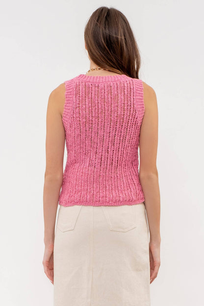 ROUND NECK CROCHET SWEATER KNIT TANK TOP