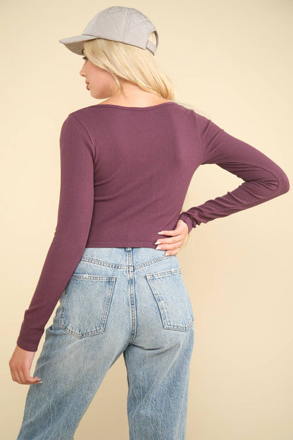 NT11798-Easy Comfy Casual Fitted Crop Knit Top