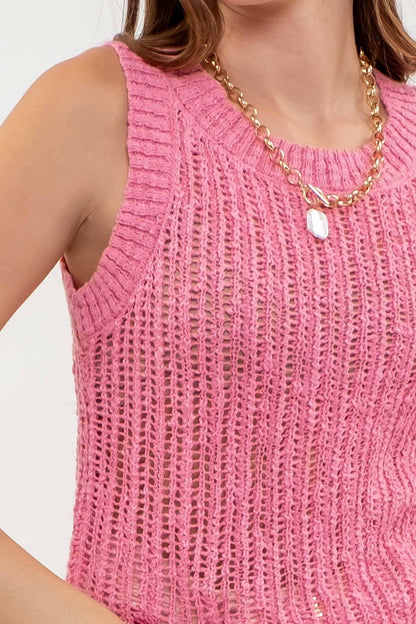 ROUND NECK CROCHET SWEATER KNIT TANK TOP