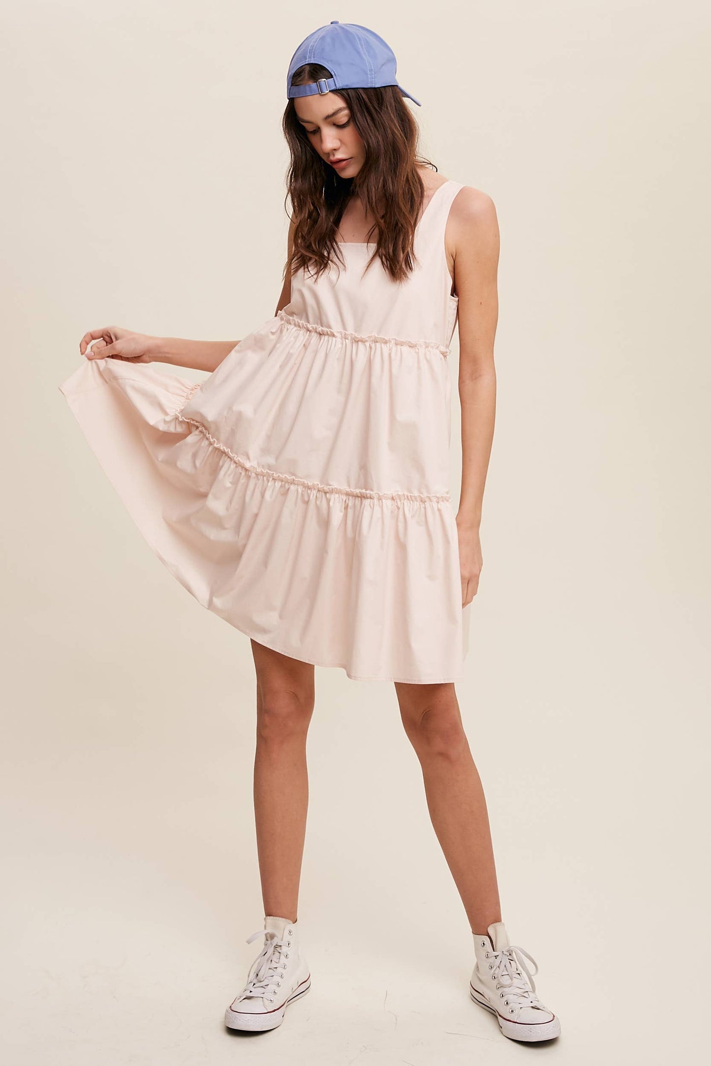 Tiered Square Neck Poplin Dress