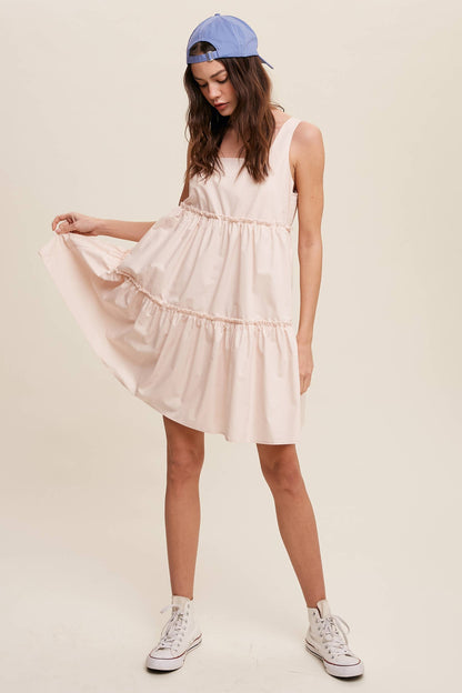 Tiered Square Neck Poplin Dress