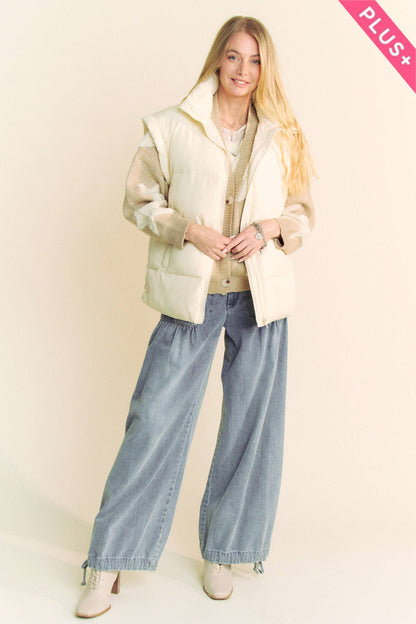 PLUS SOLID SLEEVELESS ZIPPER PUFFER JACKET VEST