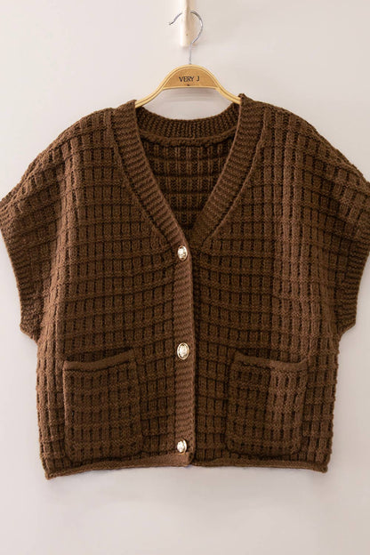 12W3719N-Waffle Texture Crop Cardigan