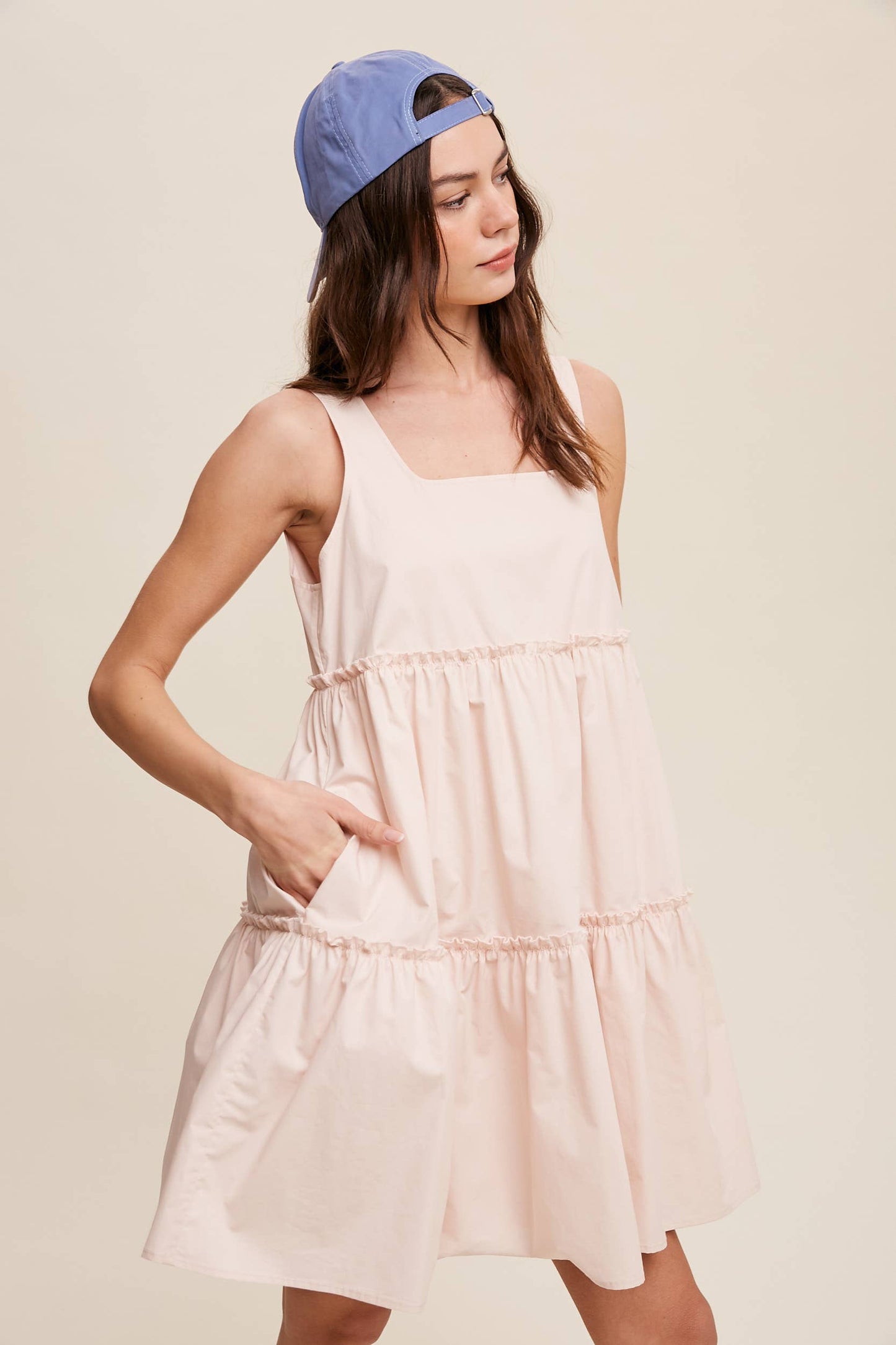 Tiered Square Neck Poplin Dress