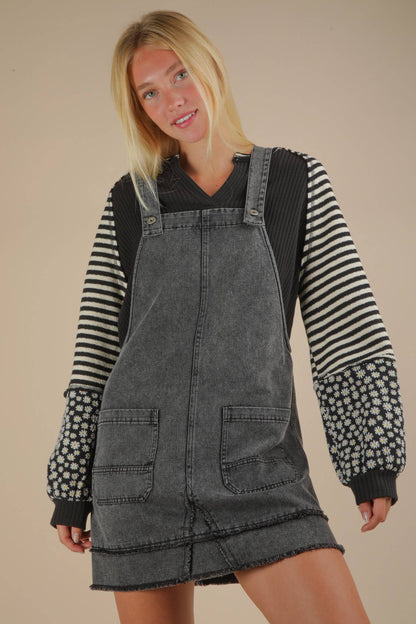 ND31791-Washed Denim Overall Mini Dress